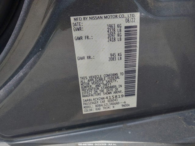 2022 Nissan Altima Sr Fwd მანქანა იყიდება აუქციონზე, vin: 1N4BL4CV2NN415819, აუქციონის ნომერი: 44878904