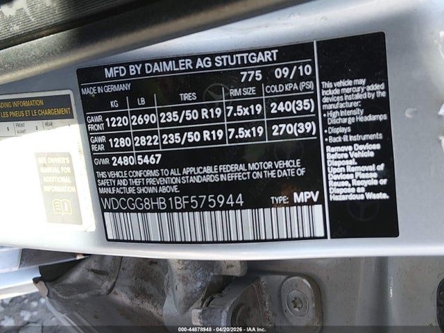 44878948 :رقم المزاد ، WDCGG8HB1BF575944 vin ، 2011 Mercedes-benz Glk 350 4matic مزاد بيع