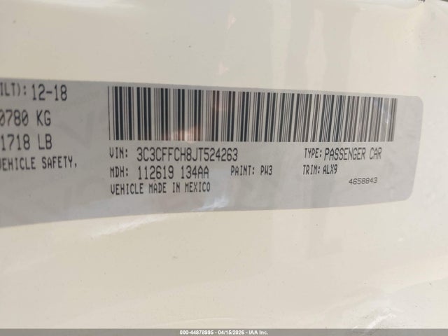 44878995 :رقم المزاد ، 3C3CFFCH8JT524263 vin ، 2018 Fiat 500 Lounge مزاد بيع
