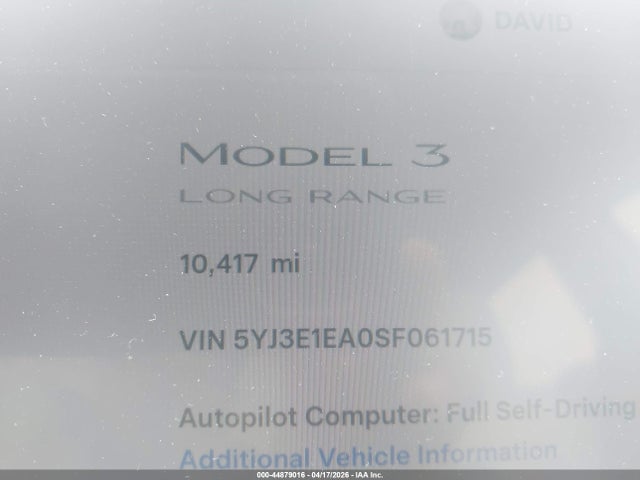 Продажа на аукционе авто 2025 Tesla Model 3 Long Range Rear-wheel Drive/standard Rear-wheel Drive, vin: 5YJ3E1EA0SF061715, номер лота: 44879016