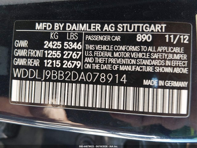 44879023 :رقم المزاد ، WDDLJ9BB2DA078914 vin ، 2013 Mercedes-benz Cls 550 4matic مزاد بيع