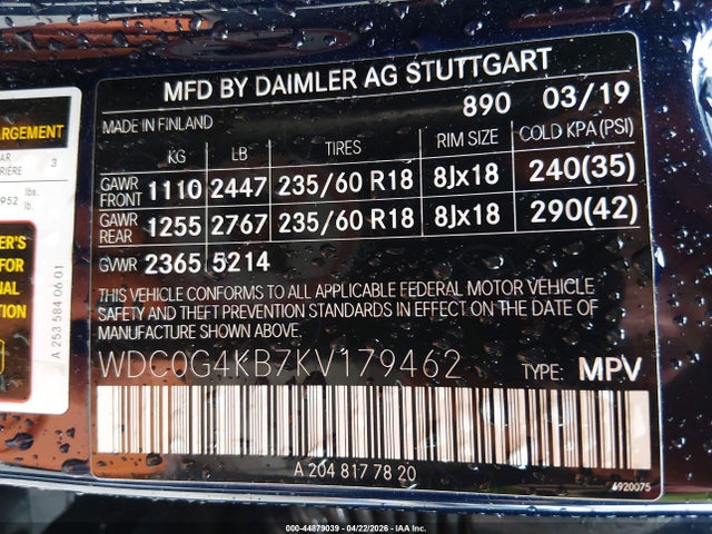 WDC0G4KB7KV179462 Mercedes-Benz Glc 300 4matic