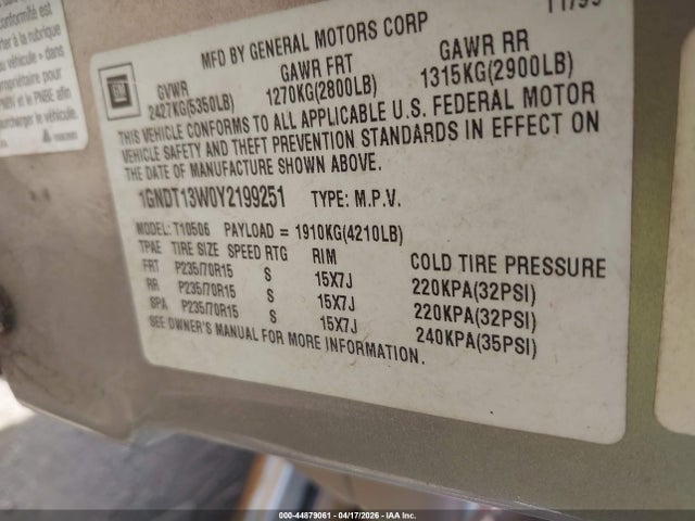 2000 CHEVROLET BLAZER 1GNDT13W0Y2199251 Photo 8