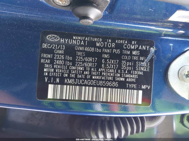 Aukcja sprzedaży 2014 Hyundai Tucson Se, vin: KM8JUCAG0EU859686, numer aukcji: 44879066