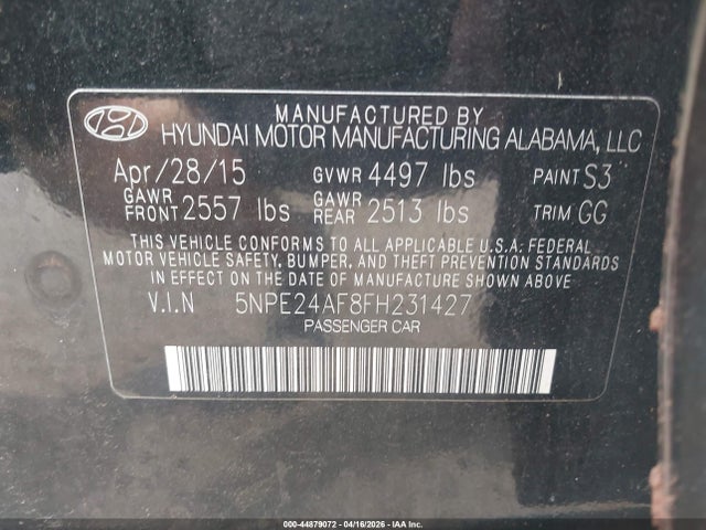 Продаж на аукціоні авто 2015 Hyundai Sonata Se, vin: 5NPE24AF8FH231427, номер лоту: 44879072
