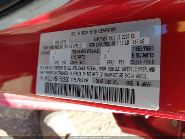 44879082 :رقم المزاد ، JM1GL1VM5K1506900 vin ، 2019 Mazda Mazda6 Touring مزاد بيع