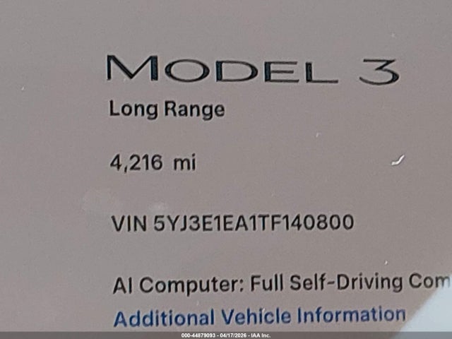 5YJ3E1EA1TF140800 Tesla Model 3 Premium Rear-wheel Drive/standard Rear-wheel Drive