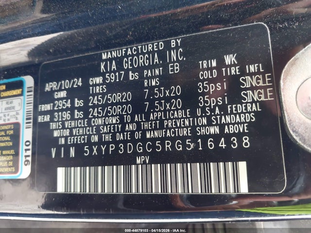 Aukcja sprzedaży 2024 Kia Telluride Ex X-line, vin: 5XYP3DGC5RG516438, numer aukcji: 44879103