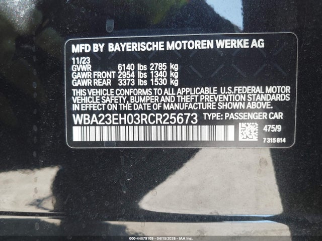 44879109 :رقم المزاد ، WBA23EH03RCR25673 vin ، 2024 Bmw 740i مزاد بيع