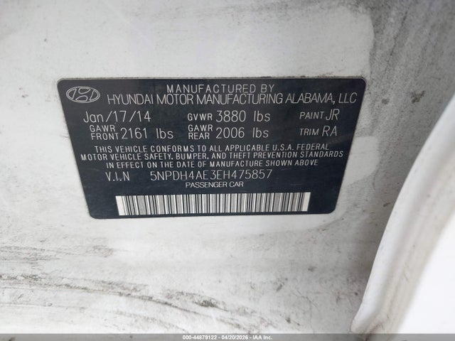 44879122 :رقم المزاد ، 5NPDH4AE3EH475857 vin ، 2014 Hyundai Elantra Se مزاد بيع
