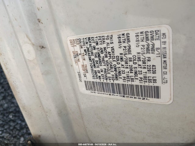 44879149 :رقم المزاد ، JN8AS5MT1CW252782 vin ، 2012 Nissan Rogue S مزاد بيع
