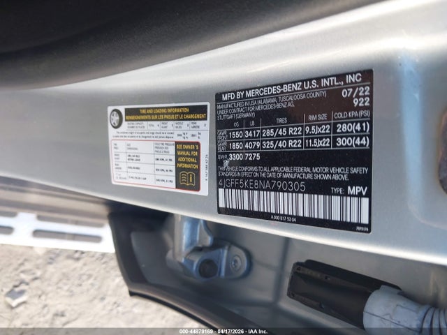 Продаж на аукціоні авто 2022 Mercedes-benz Gls 450 4matic, vin: 4JGFF5KE8NA790305, номер лоту: 44879169