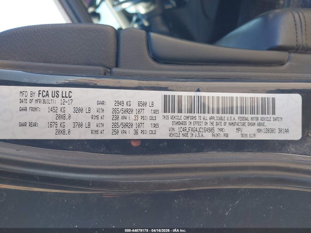 Продажа на аукционе авто 2018 Jeep Grand Cherokee Altitude 4x4, vin: 1C4RJFAG4JC164905, номер лота: 44879178