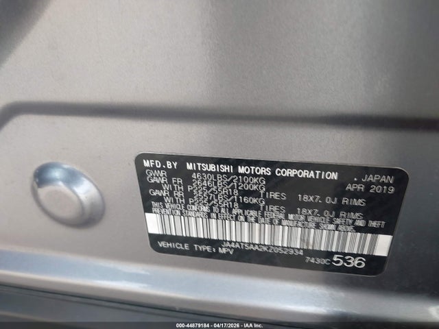 Aukcja sprzedaży 2019 Mitsubishi Eclipse Cross Se, vin: JA4AT5AA2KZ052934, numer aukcji: 44879184