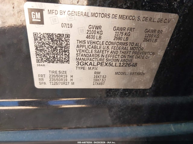 44879204 :رقم المزاد ، 3GKALPEX5LL122648 vin ، 2020 Gmc Terrain Fwd Slt مزاد بيع