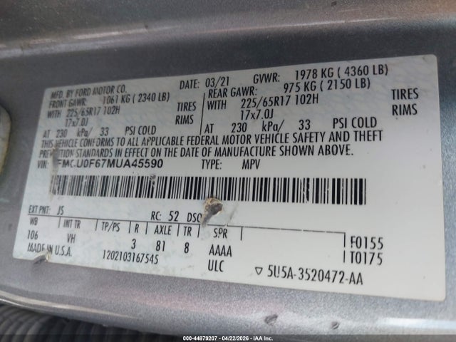 Ford ESCAPE S 2021 1FMCU0F67MUA45590 Image 9
