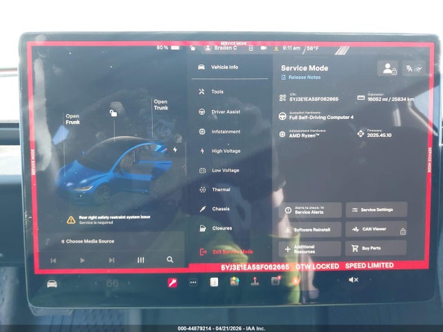 Aukcja sprzedaży 2025 Tesla Model 3 Long Range Rear-wheel Drive/standard Rear-wheel Drive, vin: 5YJ3E1EA5SF062665, numer aukcji: 44879214
