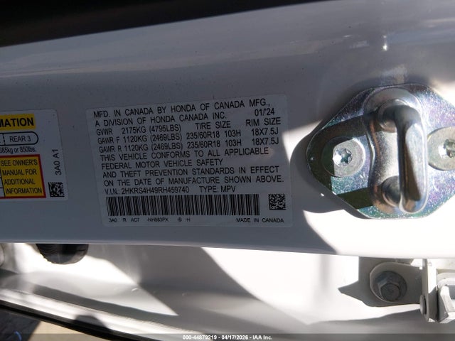 44879219 :رقم المزاد ، 2HKRS4H49RH459740 vin ، 2024 Honda Cr-v Ex Awd مزاد بيع