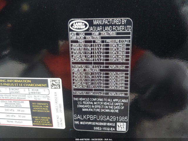 SALKPBFU9SA291985 Land Rover Range Rover P400 Se 7 Seat