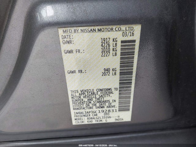 1N4AL3AP3GC192831 Nissan Altima 2.5 S