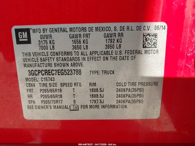 Продажа на аукционе авто 2014 Chevrolet Silverado 1500 1lt, vin: 3GCPCREC7EG523788, номер лота: 44879327