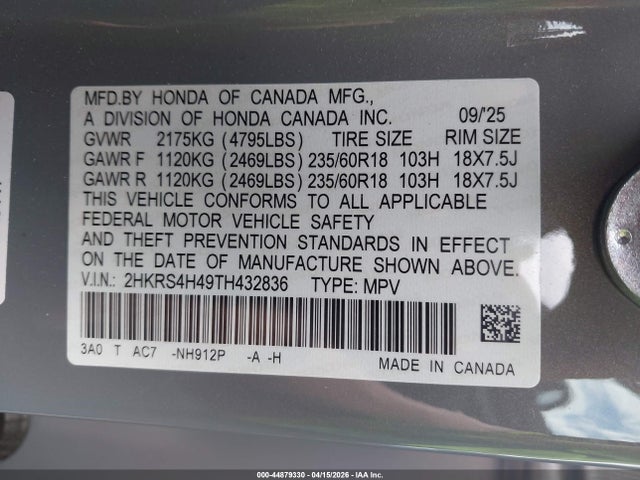 Honda Cr-v Ex Awd 2026 2HKRS4H49TH432836 Image 9