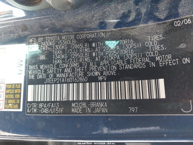 2006 TOYOTA HIGHLANDER JTEEP21A160162860 Photo 8