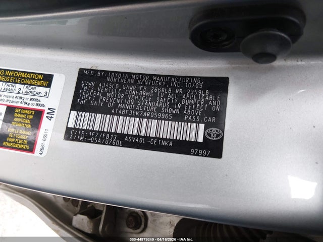 2010 Toyota Camry Le მანქანა იყიდება აუქციონზე, vin: 4T4BF3EK7AR059965, აუქციონის ნომერი: 44879349
