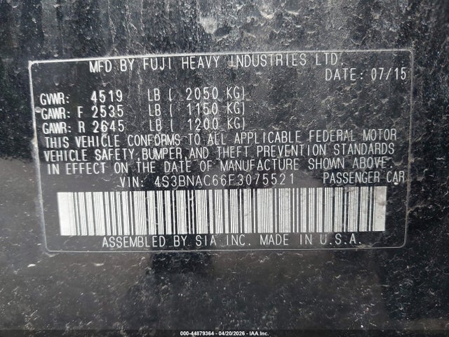 4S3BNAC66F3075521 Subaru Legacy 2.5i Premium