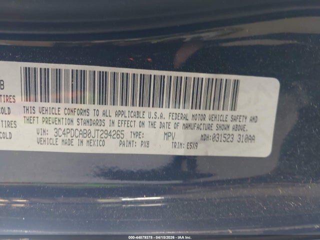 Aukcja sprzedaży 2018 Dodge Journey Se, vin: 3C4PDCAB0JT294265, numer aukcji: 44879378
