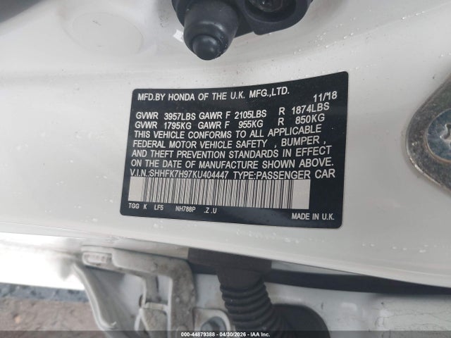 Продаж на аукціоні авто 2019 Honda Civic Sport Touring, vin: SHHFK7H97KU404447, номер лоту: 44879388