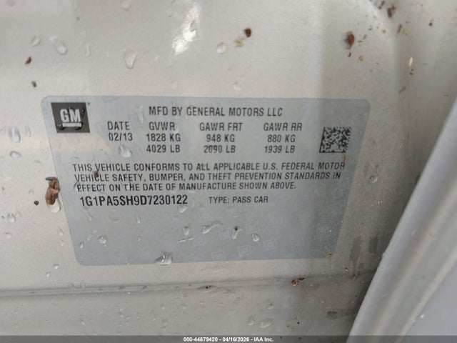 Продажа на аукционе авто 2013 Chevrolet Cruze Ls Auto, vin: 1G1PA5SH9D7230122, номер лота: 44879420