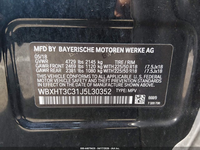 Продажа на аукционе авто 2018 Bmw X1 Xdrive28i, vin: WBXHT3C31J5L30352, номер лота: 44879425