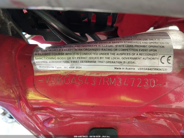 Продажа на аукционе авто 2024 Gasgas 450mc, vin: VBKGAS437RM347230, номер лота: 44879433