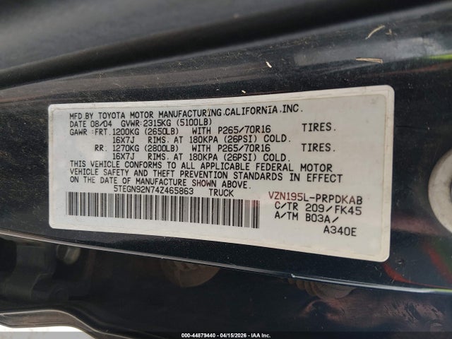 2004 TOYOTA TACOMA 5TEGN92N74Z465863 Photo 8