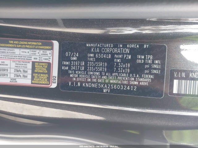 KNDNE5KA2S6032412 KIA Carnival Mpv Hybrid Sx