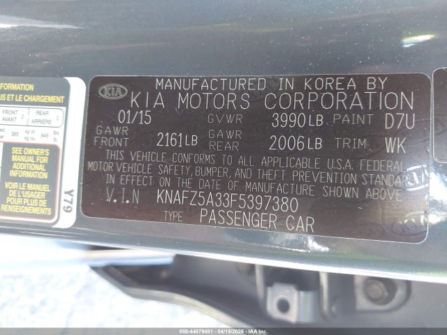 KIA FORTE SX 2015 KNAFZ5A33F5397380 Image 9
