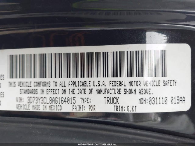 44879483 :رقم المزاد ، 3D73Y3CL8AG164015 vin ، 2010 Dodge Ram 3500 Laramie مزاد بيع