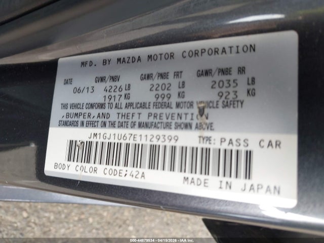 44879534 :رقم المزاد ، JM1GJ1U67E1129399 vin ، 2014 Mazda Mazda6 I Sport مزاد بيع