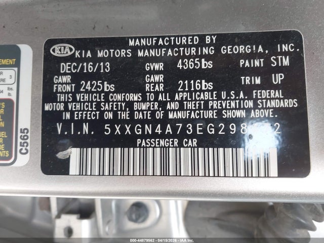 Продажа на аукционе авто 2014 Kia Optima Ex, vin: 5XXGN4A73EG298472, номер лота: 44879562