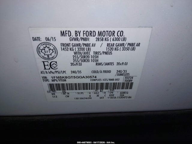 1FM5K8GT5GGA30574 Ford EXPLORER SPORT