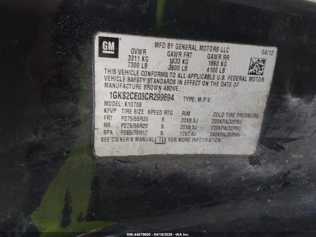 Продаж на аукціоні авто 2012 Gmc Yukon Slt, vin: 1GKS2CE03CR299694, номер лоту: 44879600