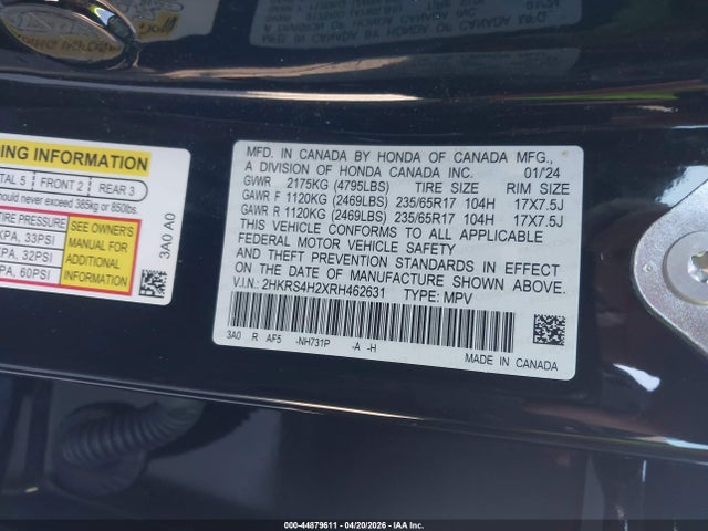 2HKRS4H2XRH462631 Honda Cr-v Lx Awd