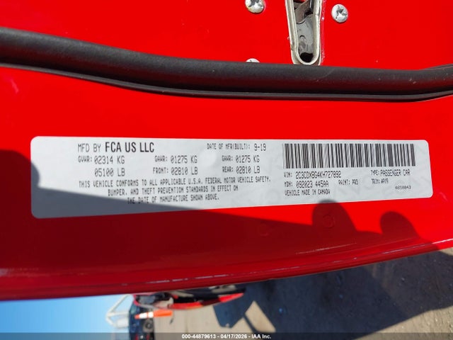 Aukcja sprzedaży 2019 Dodge Charger Sxt Rwd, vin: 2C3CDXBG4KH727892, numer aukcji: 44879613