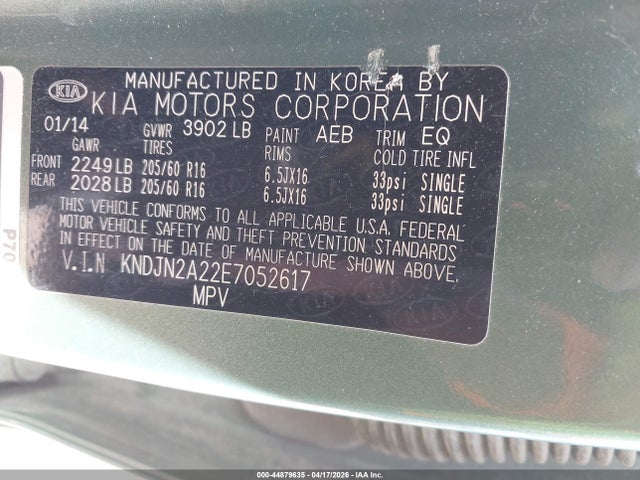 Aukcja sprzedaży 2014 Kia Soul, vin: KNDJN2A22E7052617, numer aukcji: 44879635