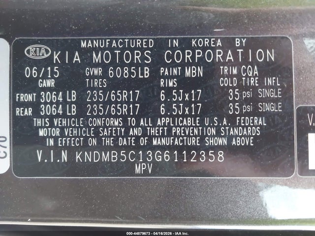 Продаж на аукціоні авто 2016 Kia Sedona Lx, vin: KNDMB5C13G6112358, номер лоту: 44879673