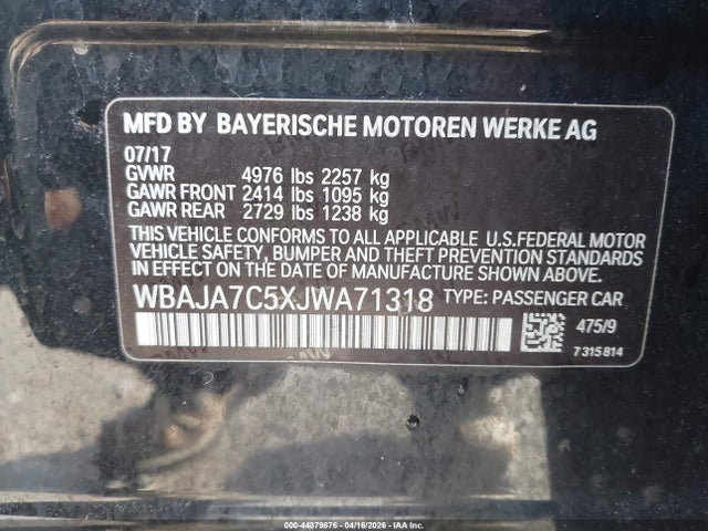 Auction sale of the 2018 Bmw 530i Xdrive, vin: WBAJA7C5XJWA71318, lot number: 44879676
