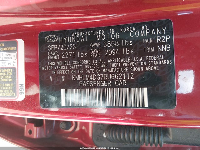 44879697 :رقم المزاد ، KMHLM4DG7RU662112 vin ، 2024 Hyundai Elantra Sel مزاد بيع