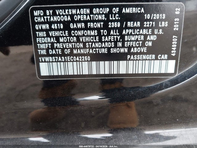 Продажа на аукционе авто 2014 Volkswagen Passat 1.8t Se, vin: 1VWBS7A31EC042250, номер лота: 44879722