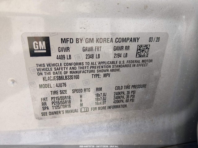 Продажа на аукционе авто 2020 Buick Encore Awd Preferred, vin: KL4CJESB6LB335160, номер лота: 44879739